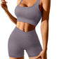 Womens High Waist Running Workout Sets Yoga Shots with Crop Tank Tops Athletic Outfits 2 Piece Sprot Sets